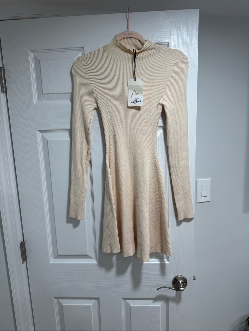 Kloss Beige Ribbed Long-Sleeve Knit Dress
